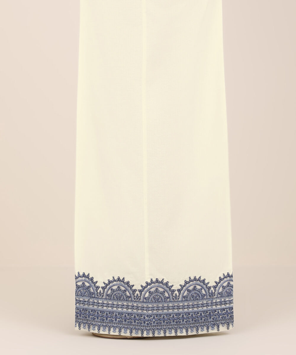 Women's RTW Cambric White Embroidered Flared Pants
