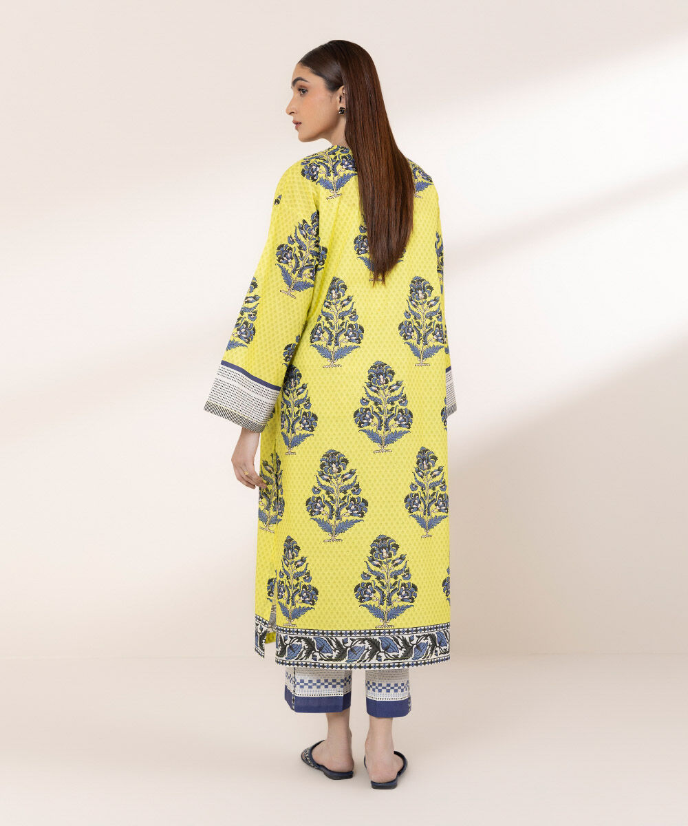 Women's RTW Textured Lawn Yellow Printed Boxy Shirt