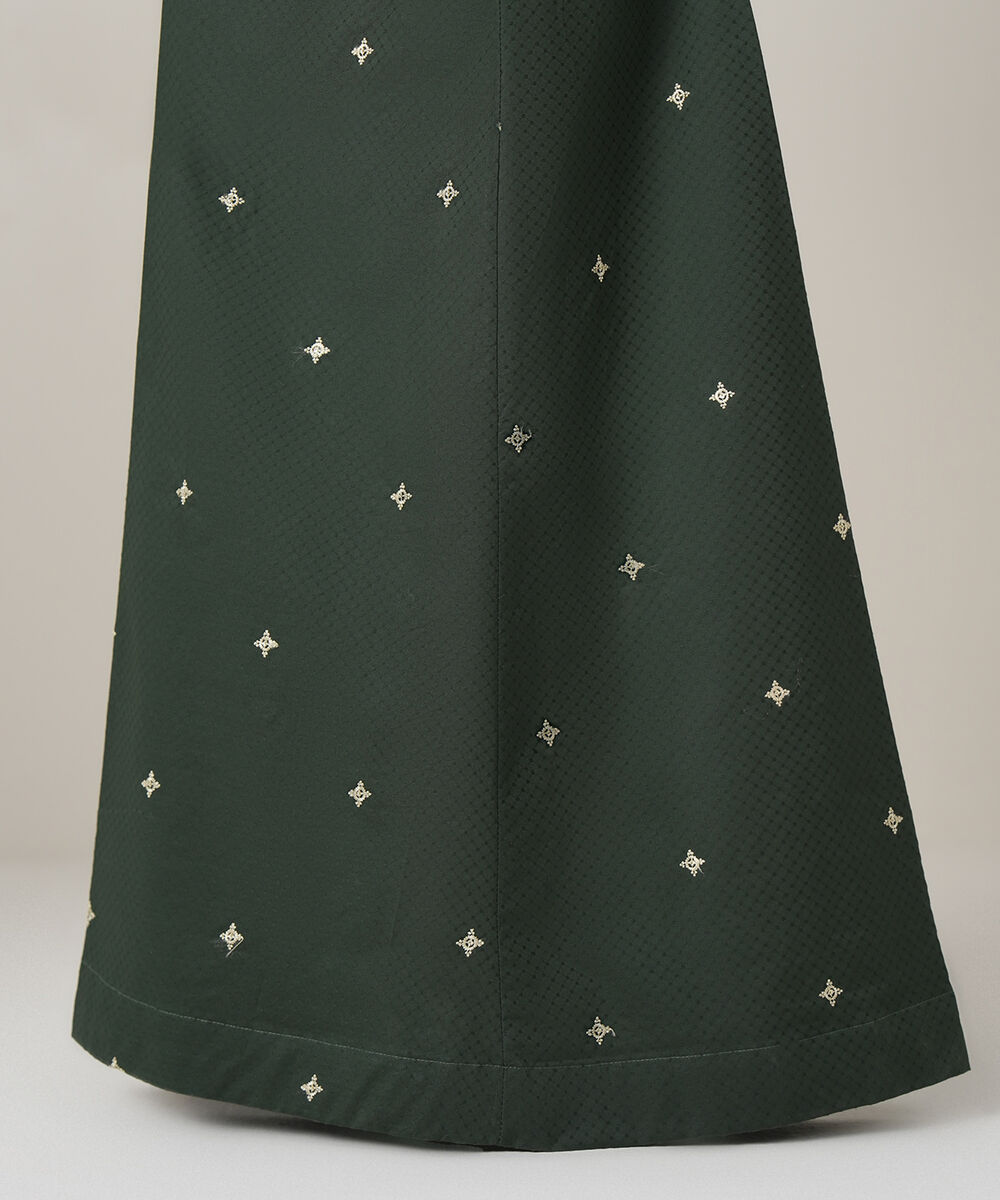 Women's RTW Textured Cotton Green Embroidered Trousers