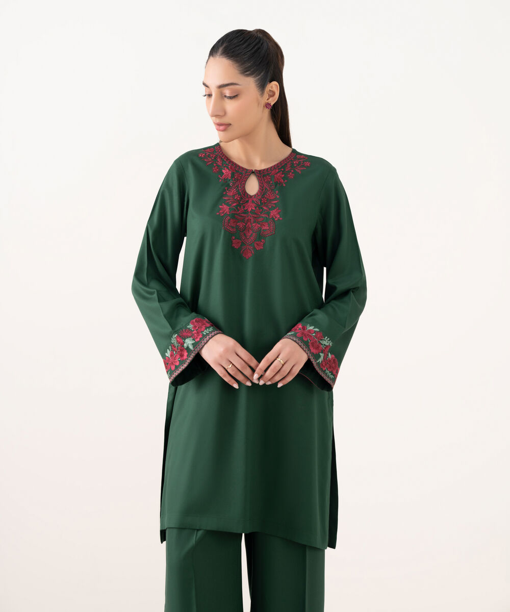 Women's RTW Viscose Marina Green Dyed Straight Shirt