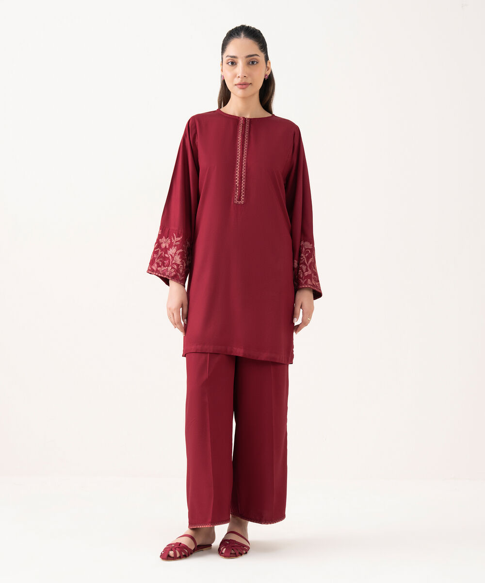 Women's RTW Cambric Maroon Dyed Boxy Shirt