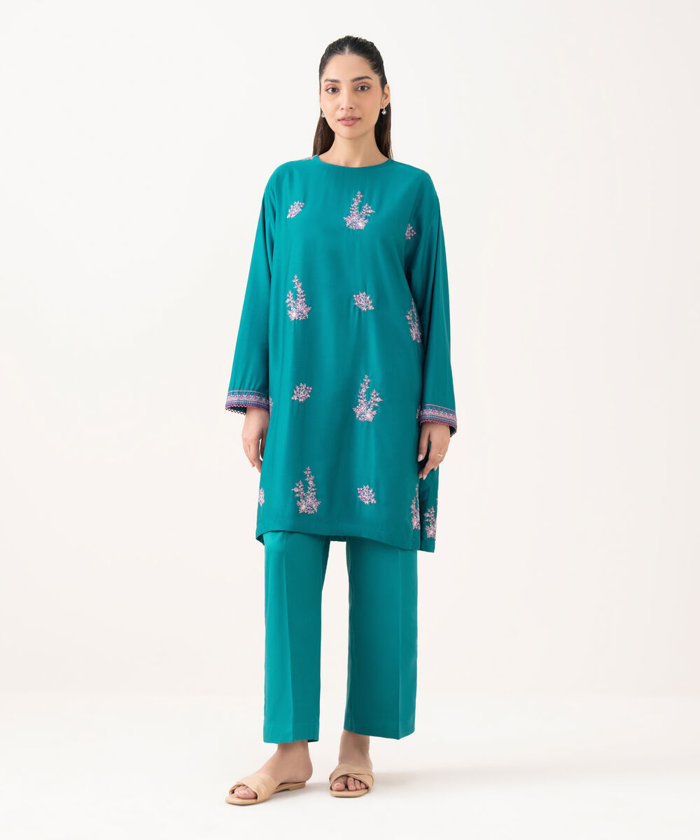 Women's RTW Cambric Blue Dyed Drop Shoulder Shirt