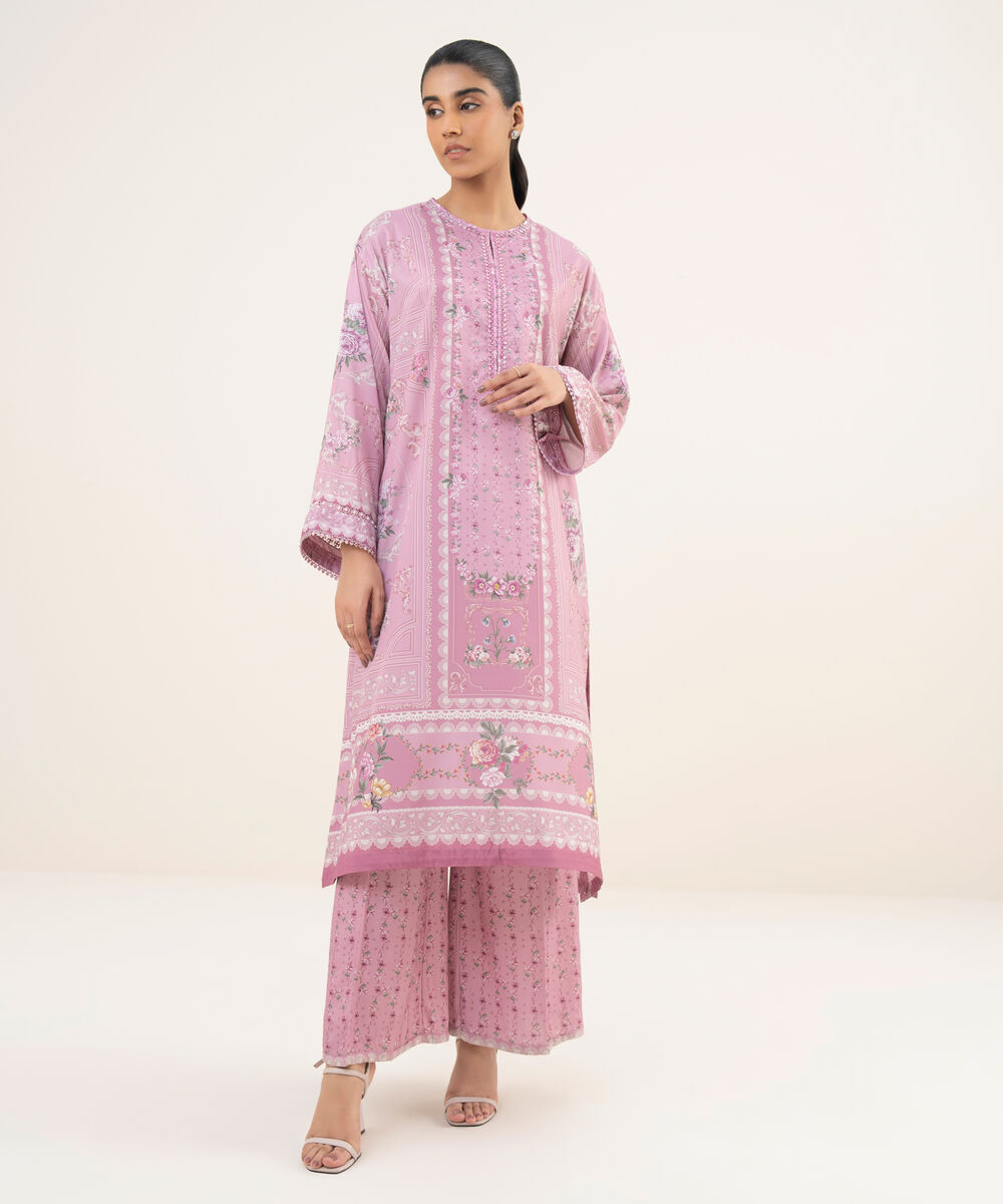 Women's RTW Blended Grip Pink Printed A-Line 2 Piece Suit