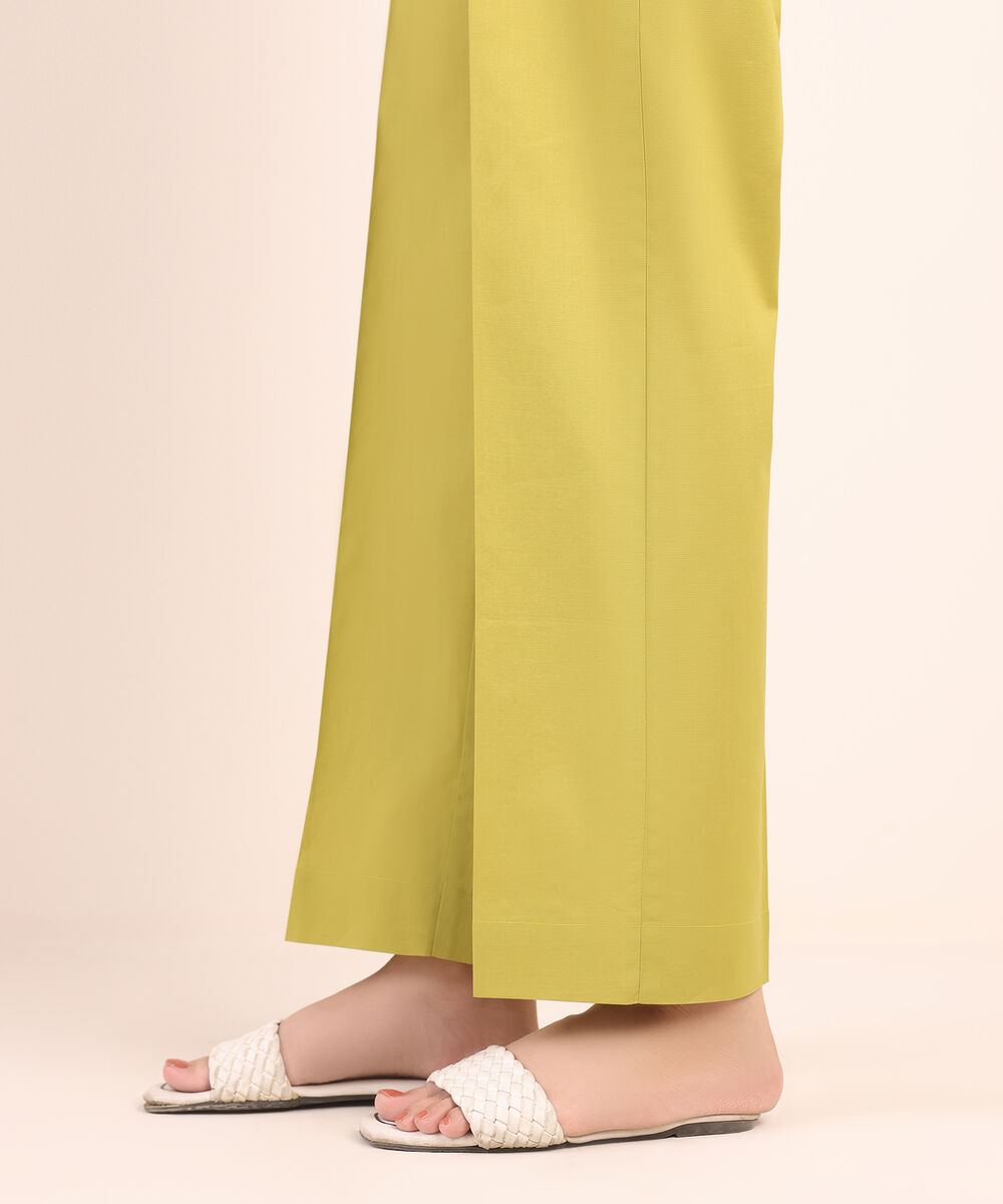 Women's RTW Cambric Yellow Solid Straight Pants