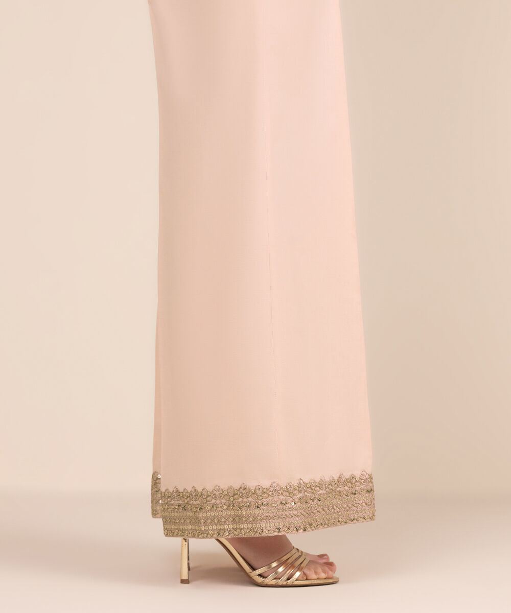 Women's RTW Cambric Pink Embroidered Flared Pants