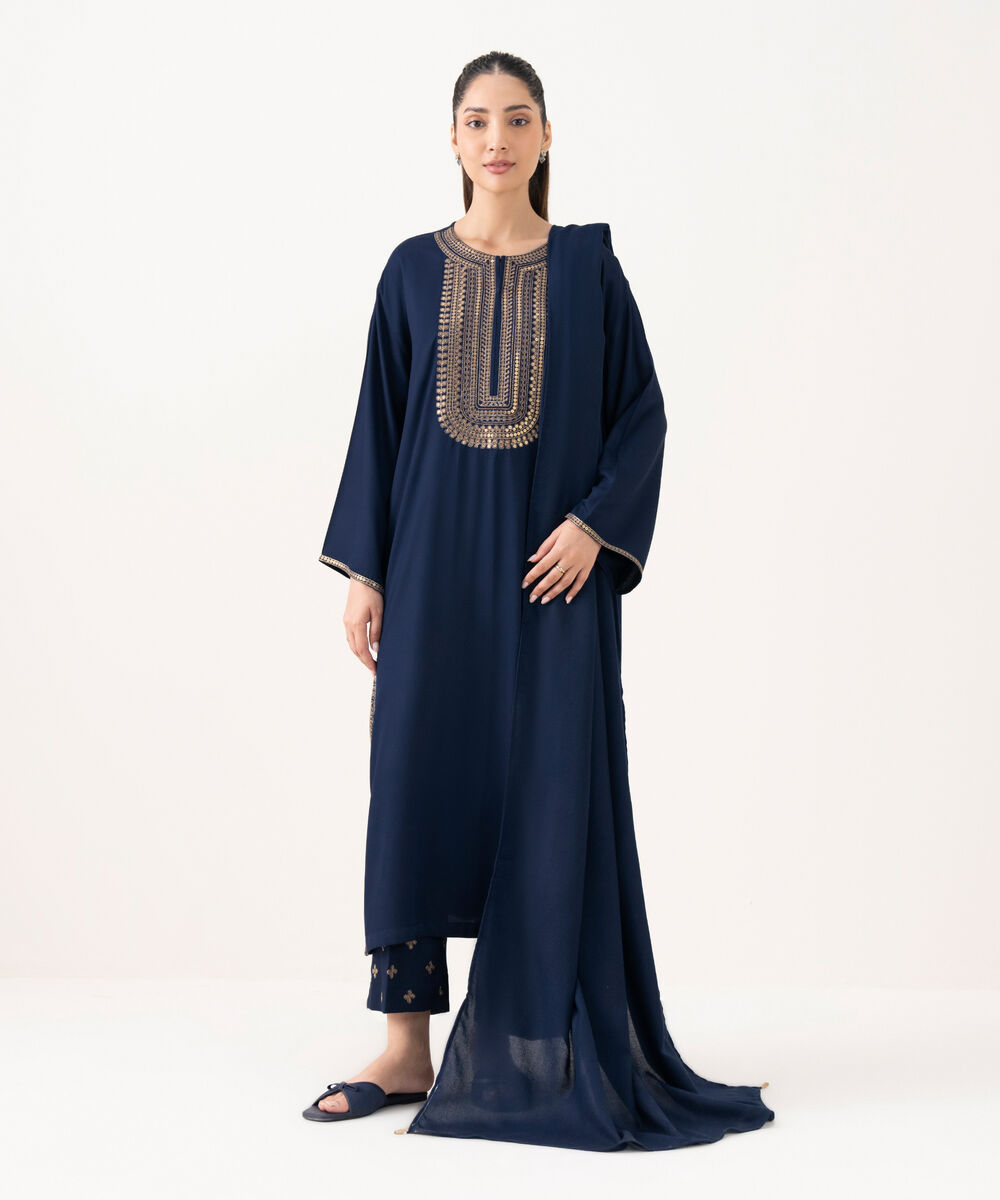 Women's RTW Bedford  Embroidered Blue A-Line Shirt