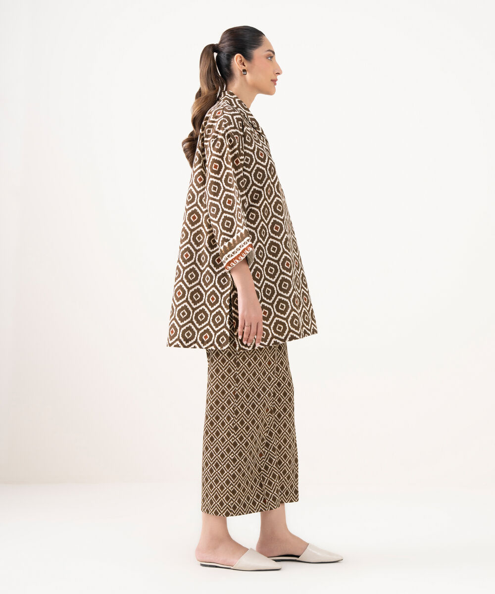 Women's RTW Cotton Printed Brown Straight Shirt