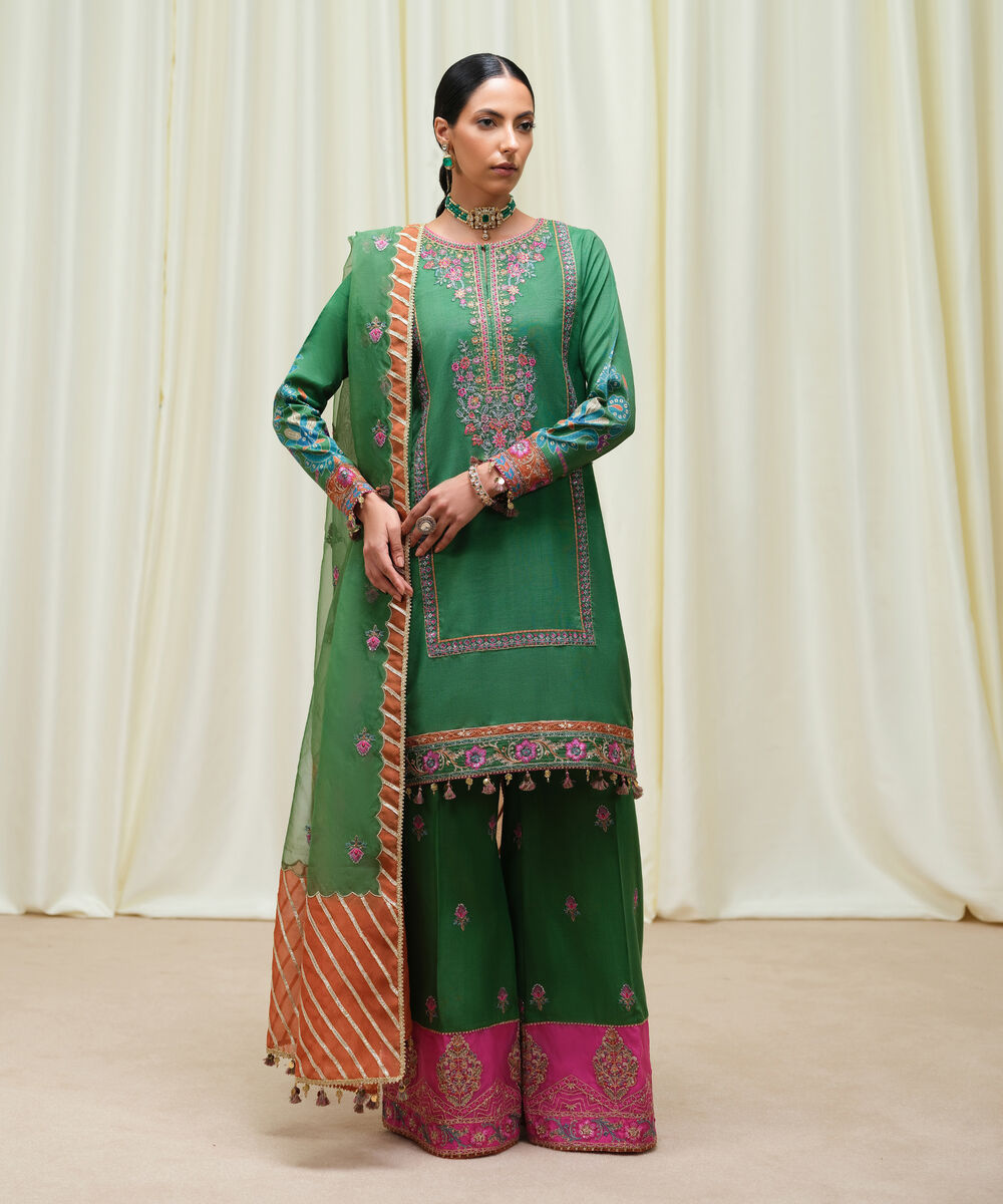 Women's Unstitched Viscose Raw Silk Dyed Three Piece Suit