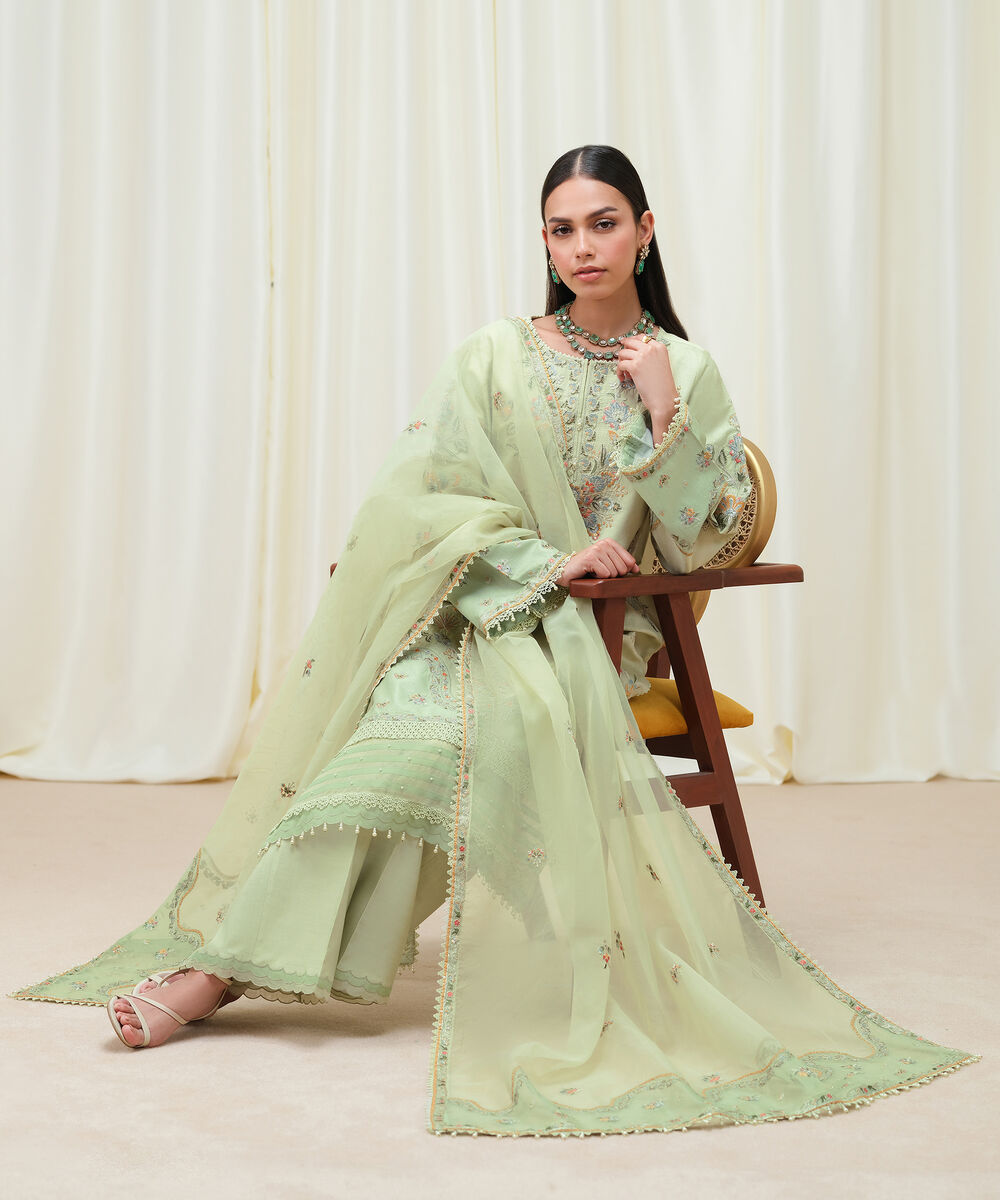 Women's Unstitched Cotton Net Dyed Three Piece Suit