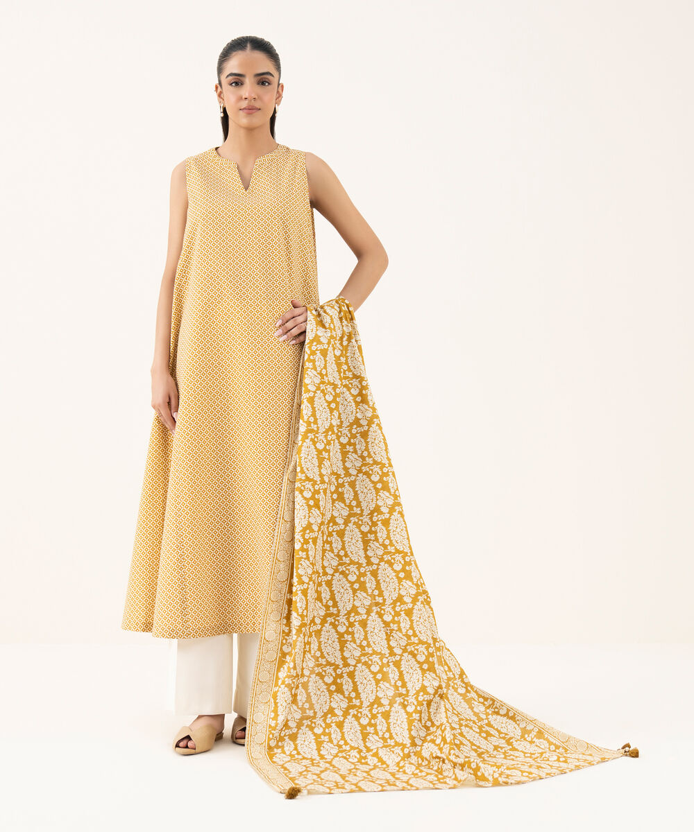 Women's Unstitched Cotton Printed Multi Two Piece Suit