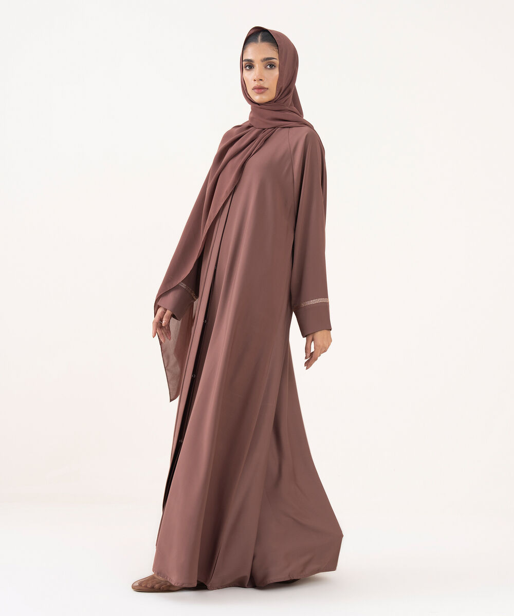 Women's Pink Textured Fabric Abaya Set