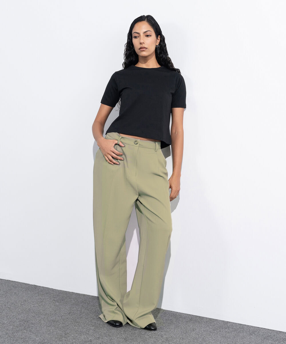 Women's Western Wear Green Tailored Wide Leg Trousers