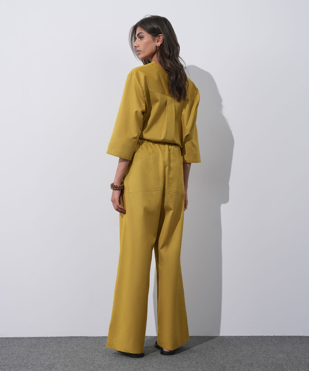 Women's Western Wear Mustard Linen Blend Pull On Trousers