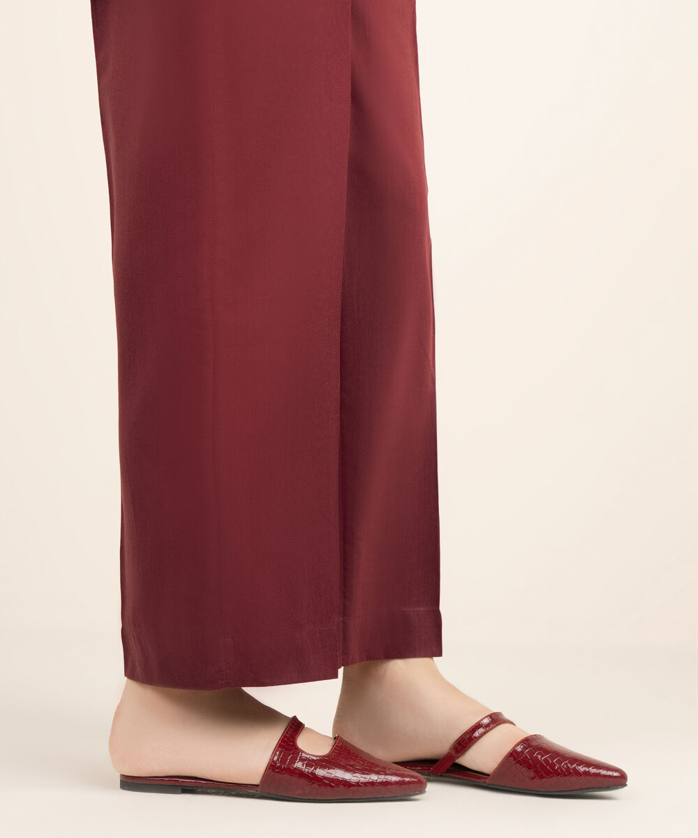 Women's RTW Cotton Viscose Solid Red Straight Pants