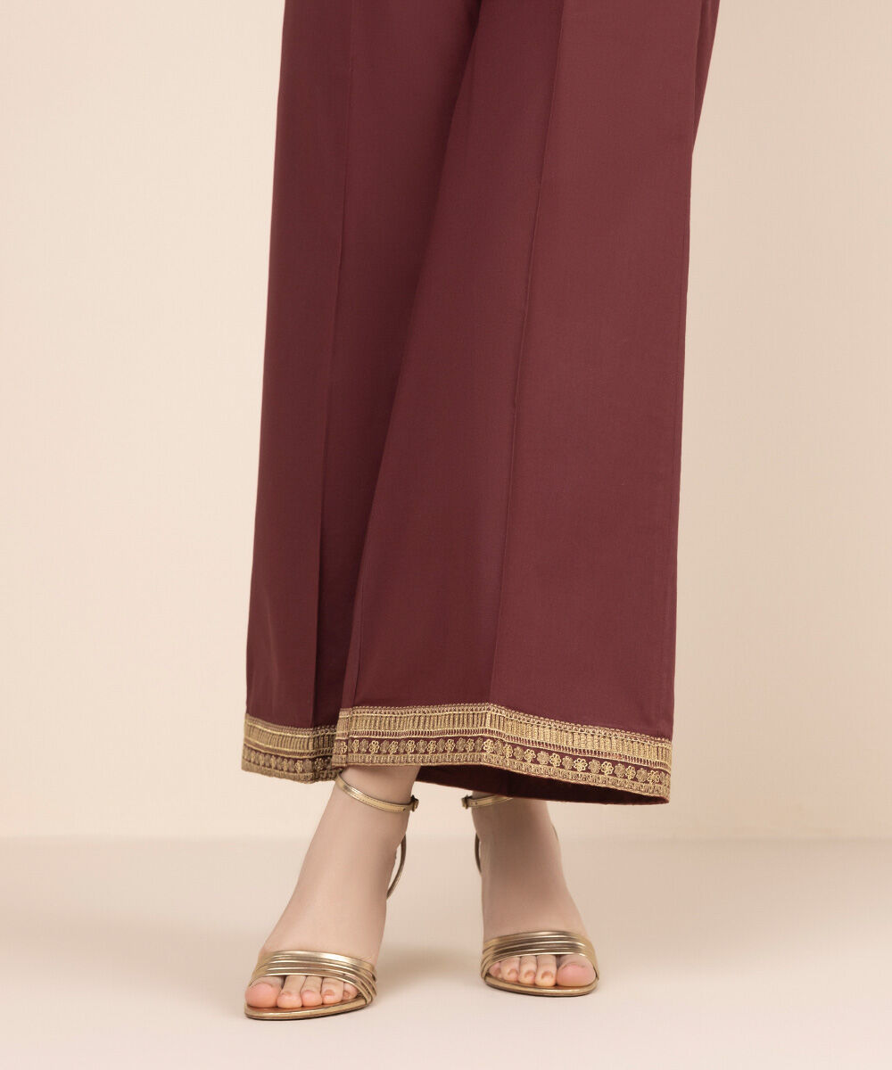 Women's RTW Cambric Red Embroidered Flared Pants