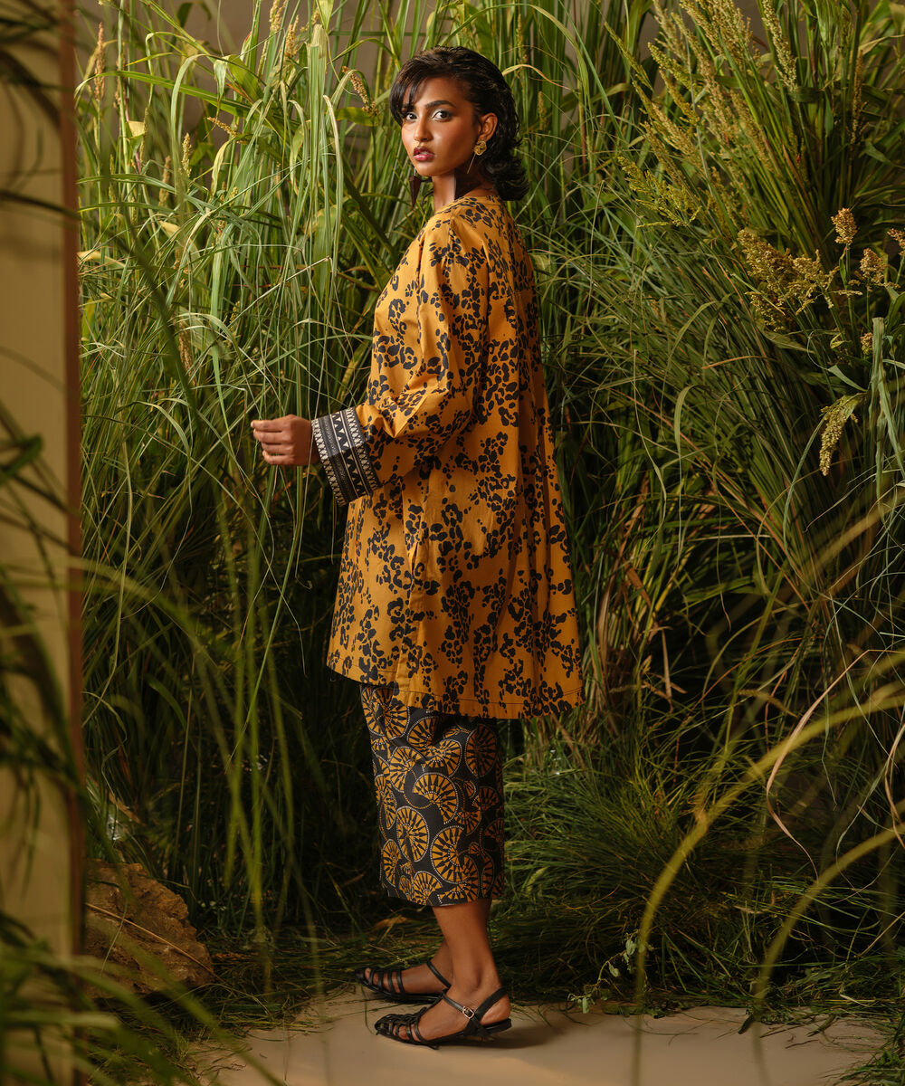 Women's RTW Cambric Brown Printed Drop Shoulder Shirt