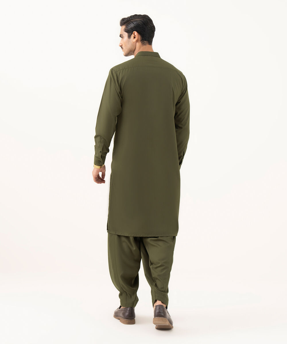 Men's Oxford Embroidered Olive Kurta Shalwar
