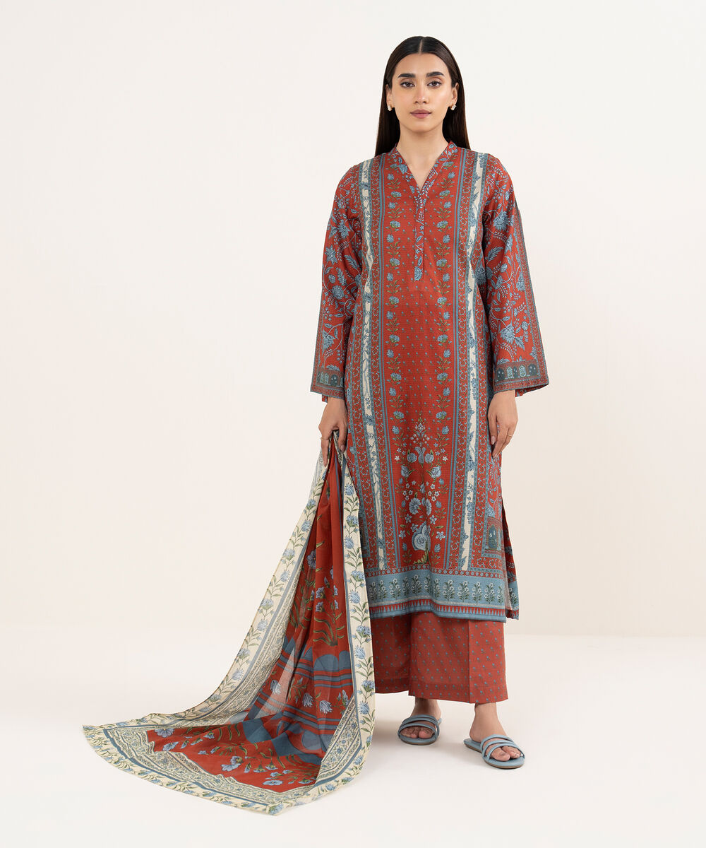 Women's RTW Dobby Brown Printed A-Line Shirt