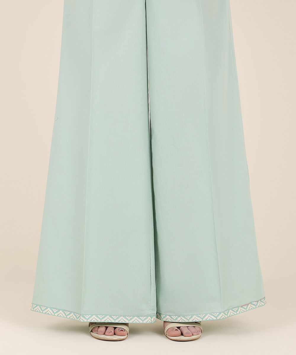 Women's RTW Cambric Blue Solid Flared Pants