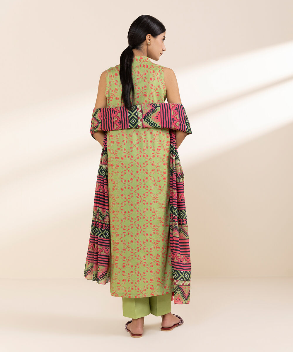 Women's Unstitched Lawn Printed Green 3 Piece Suit