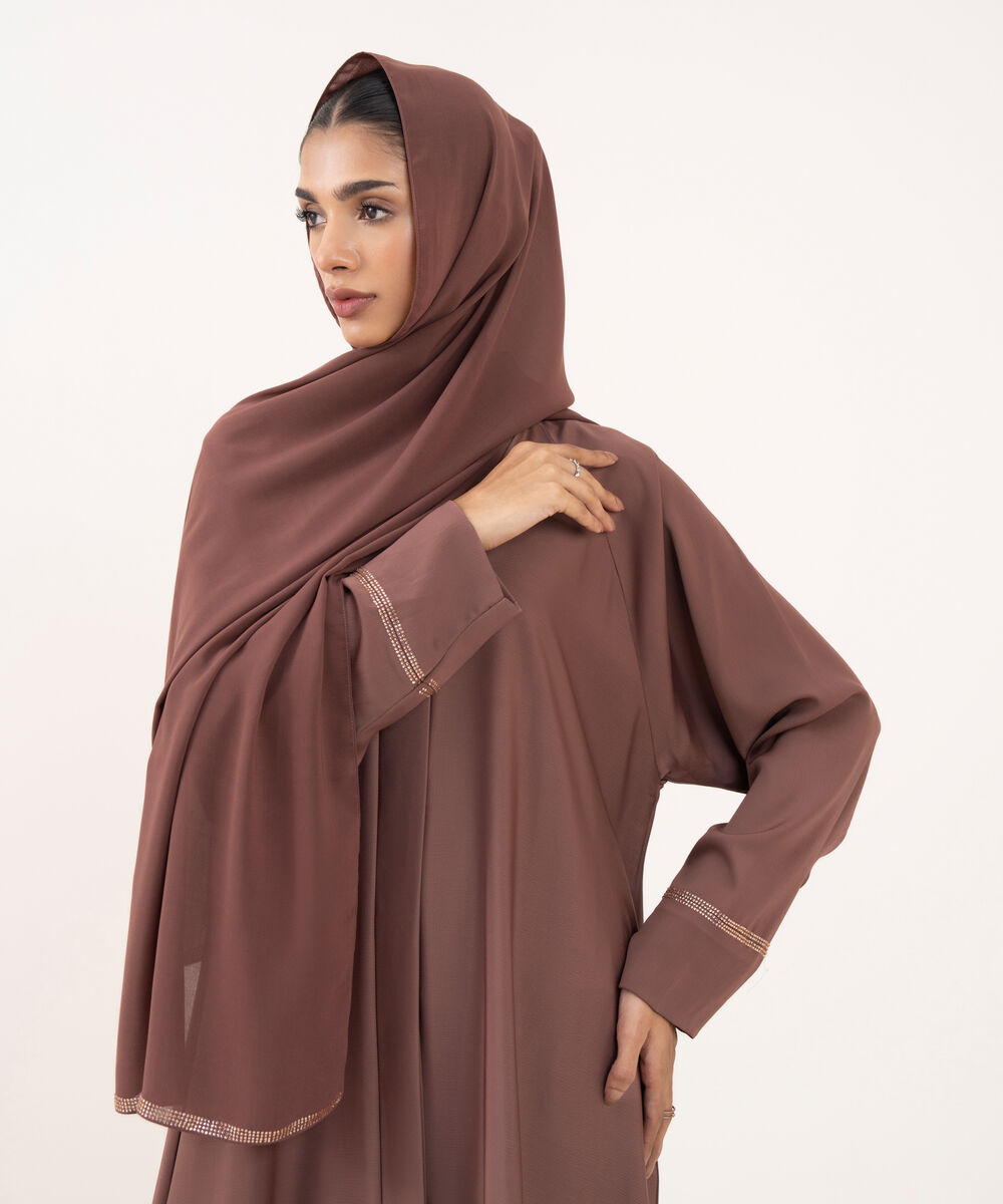 Women's Pink Textured Fabric Abaya Set