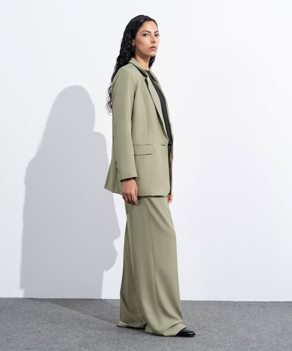 Women's Western Wear Green Loose-Fit Tailored Blazer