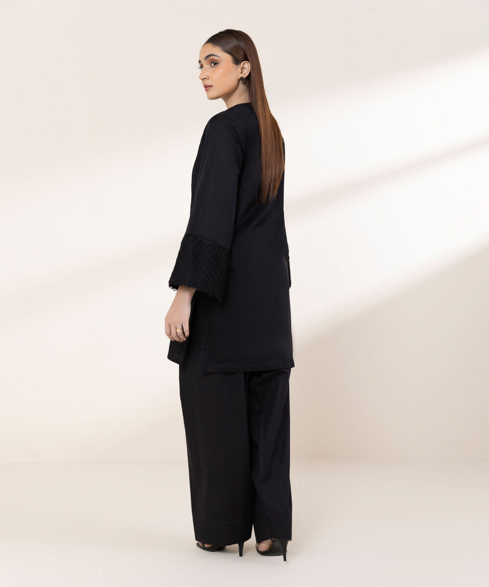 Women's RTW Lawn Black Solid A-Line Shirt