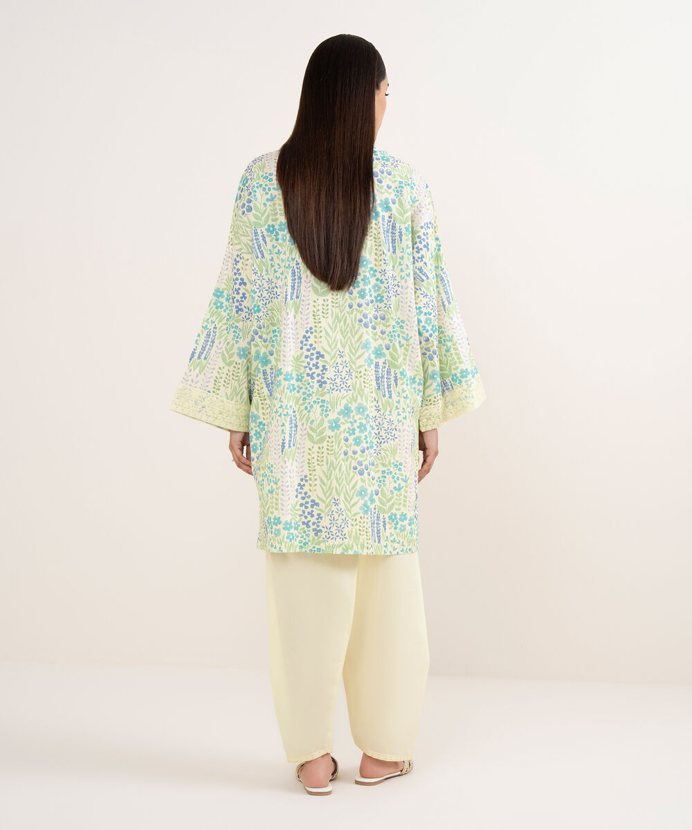 Women's RTW Lawn Off White Embroidered Drop Shoulder Shirt
