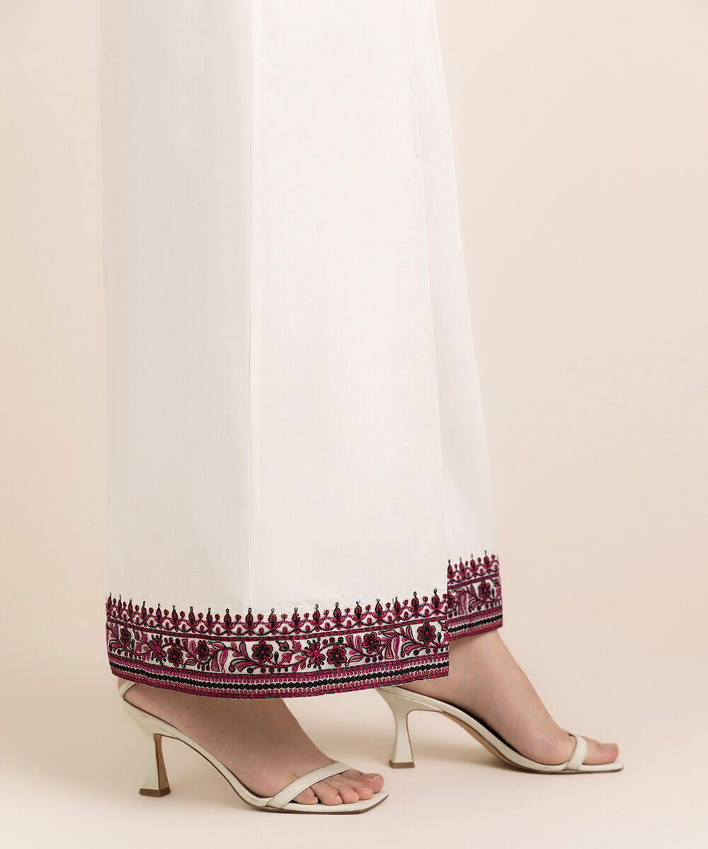 Women's RTW Cambric White Embroidered Flared Pants