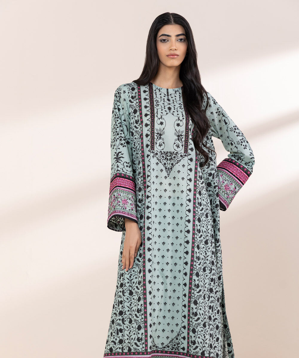 Women's RTW Lawn Blue Embroidered A-Line Shirt