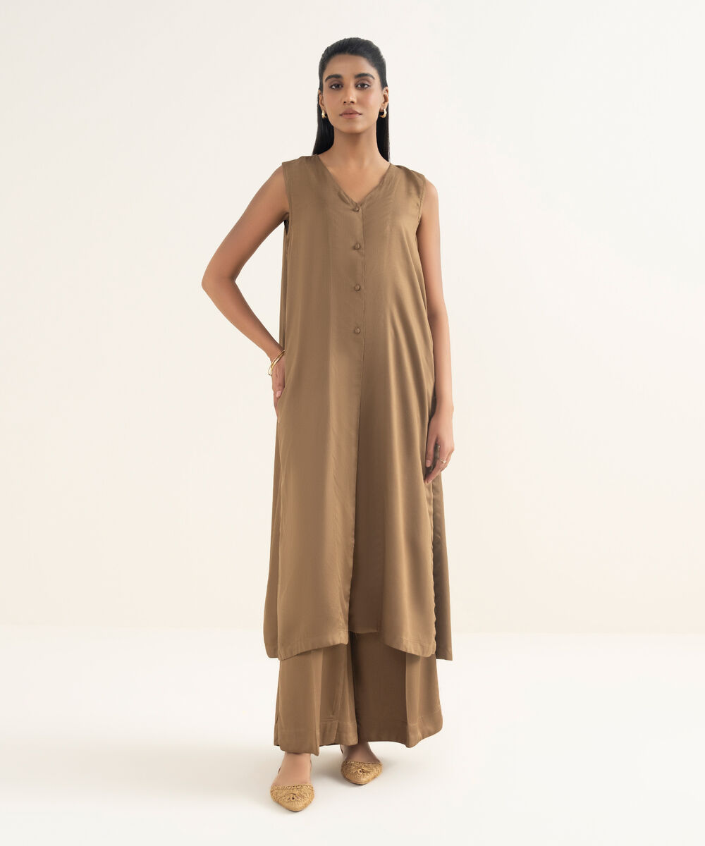 Women's RTW Bedford  Solid Brown Straight Shirt