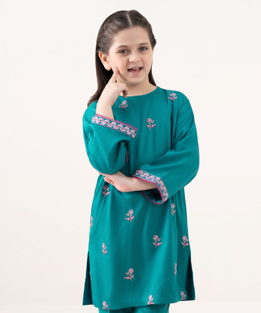 Girls Viscose Marina Blue Dyed Kidswear Shirt and Trousers