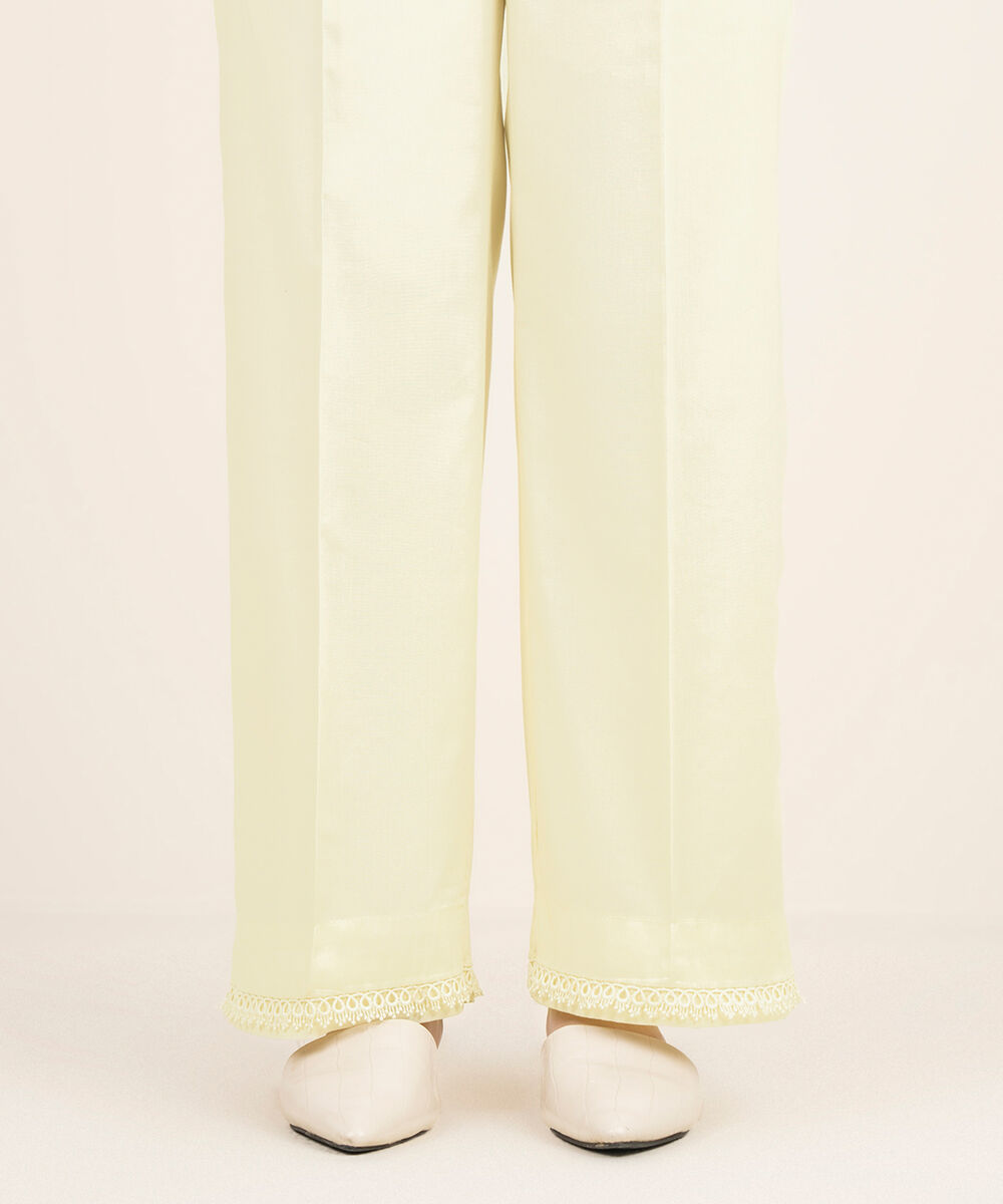 Women's RTW Cotton Viscose Solid Off White Straight Pants