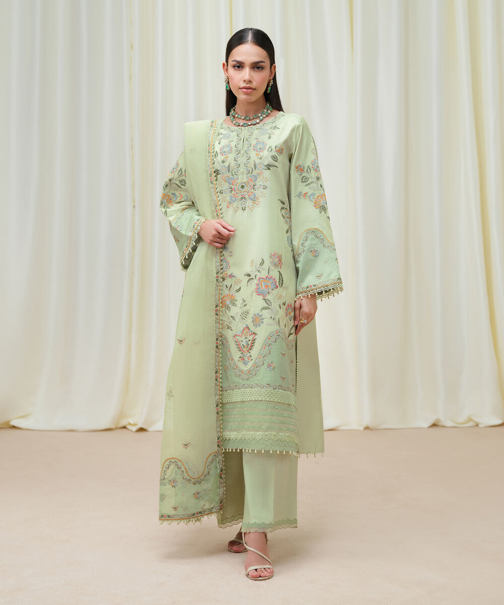 Women's Unstitched Cotton Net Dyed Three Piece Suit