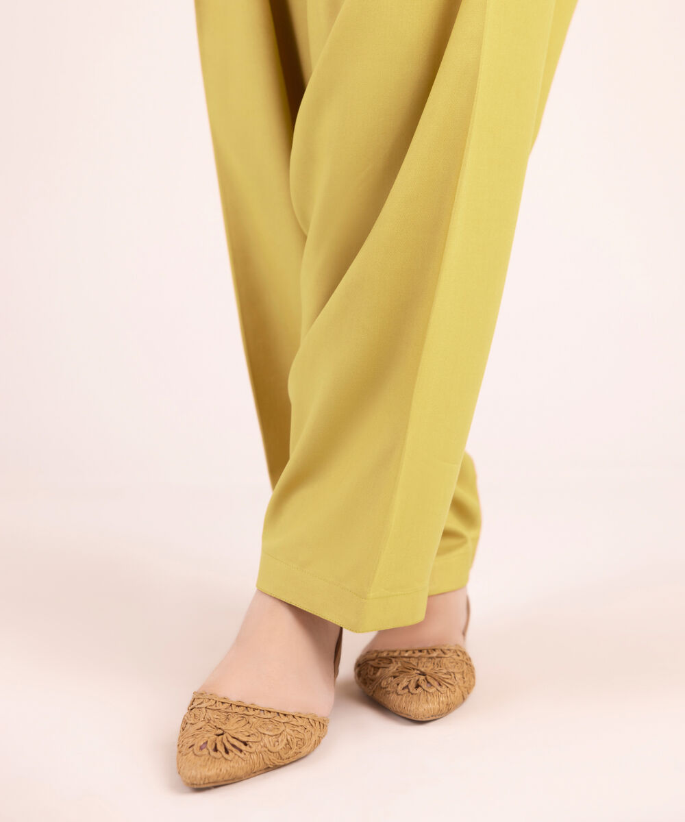 Women's RTW Cotton Viscose Solid Yellow Shalwar