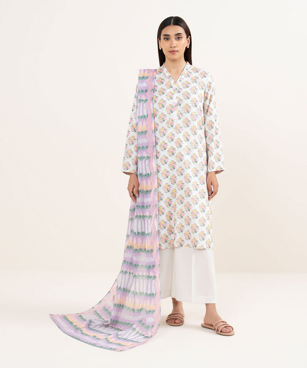 Women's RTW Arabic Lawn Grey Printed Straight Shirt