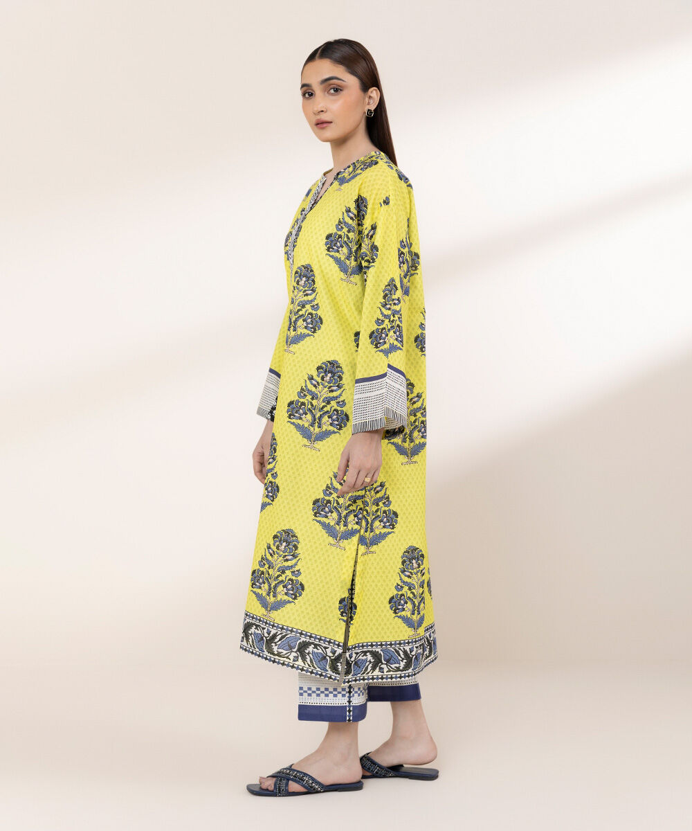 Women's RTW Textured Lawn Yellow Printed Boxy Shirt