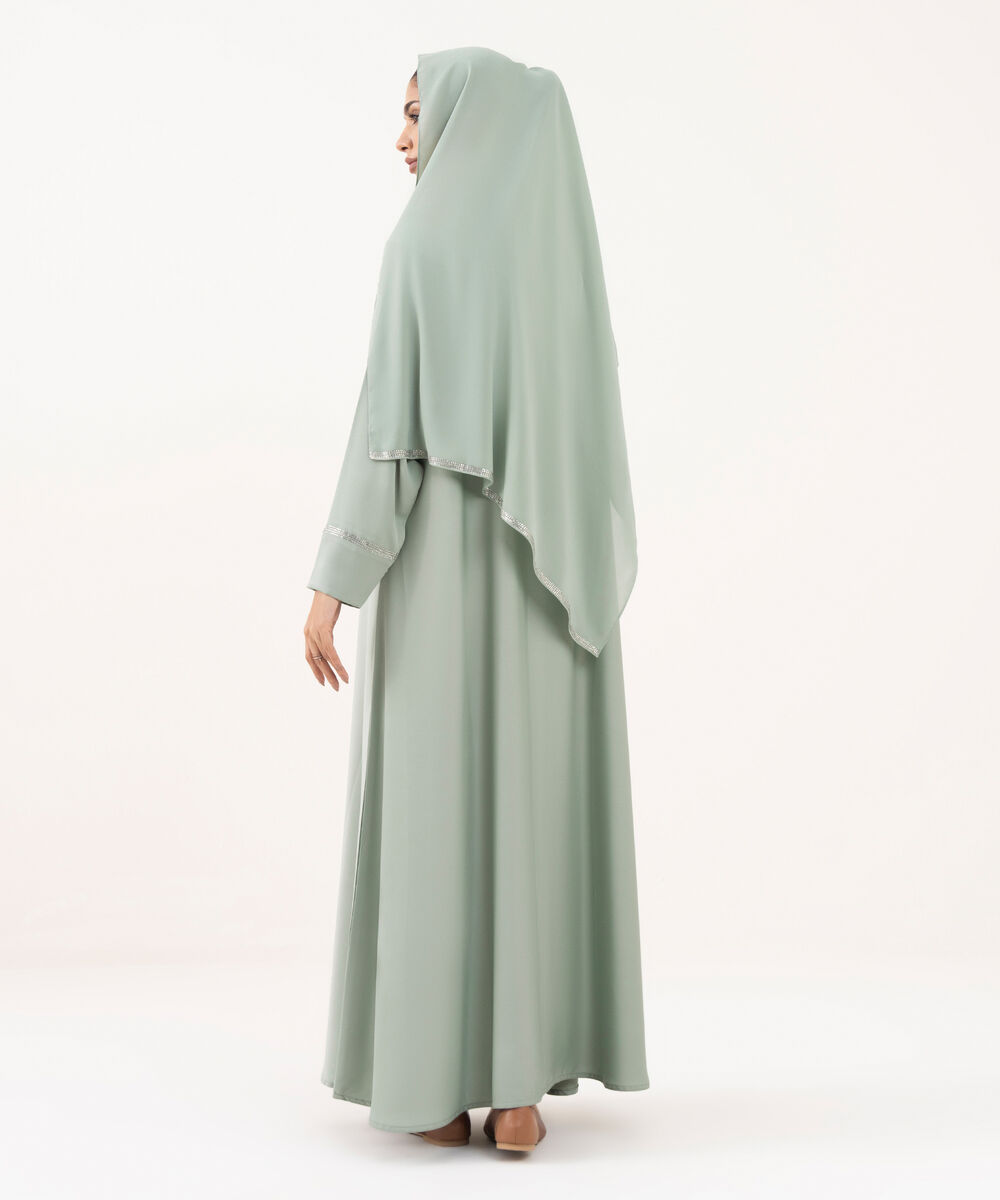 Women's Green Textured Fabric Abaya Set