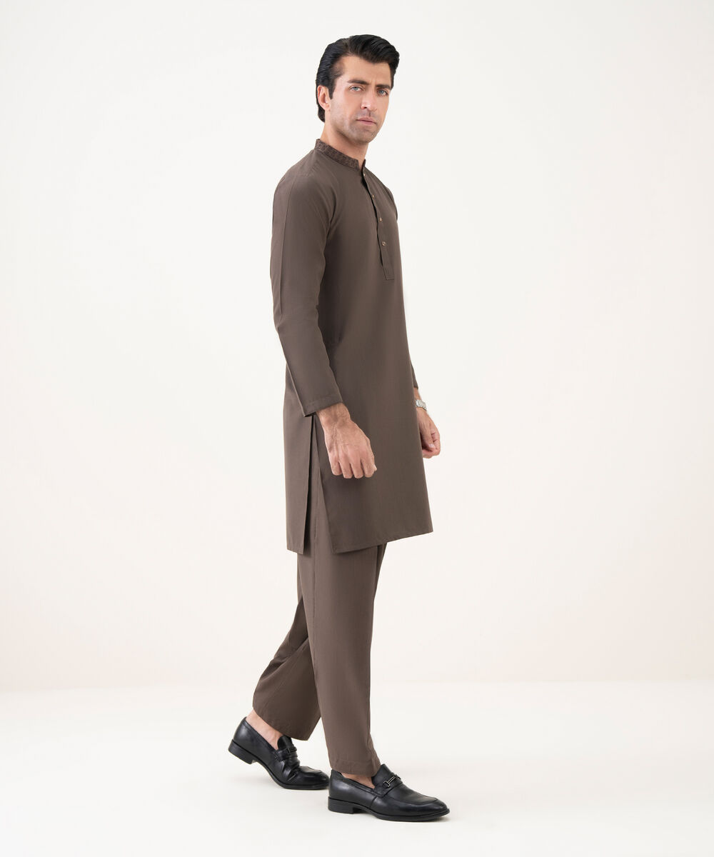 Men's Viscose Embroidered Brown Kurta Shalwar