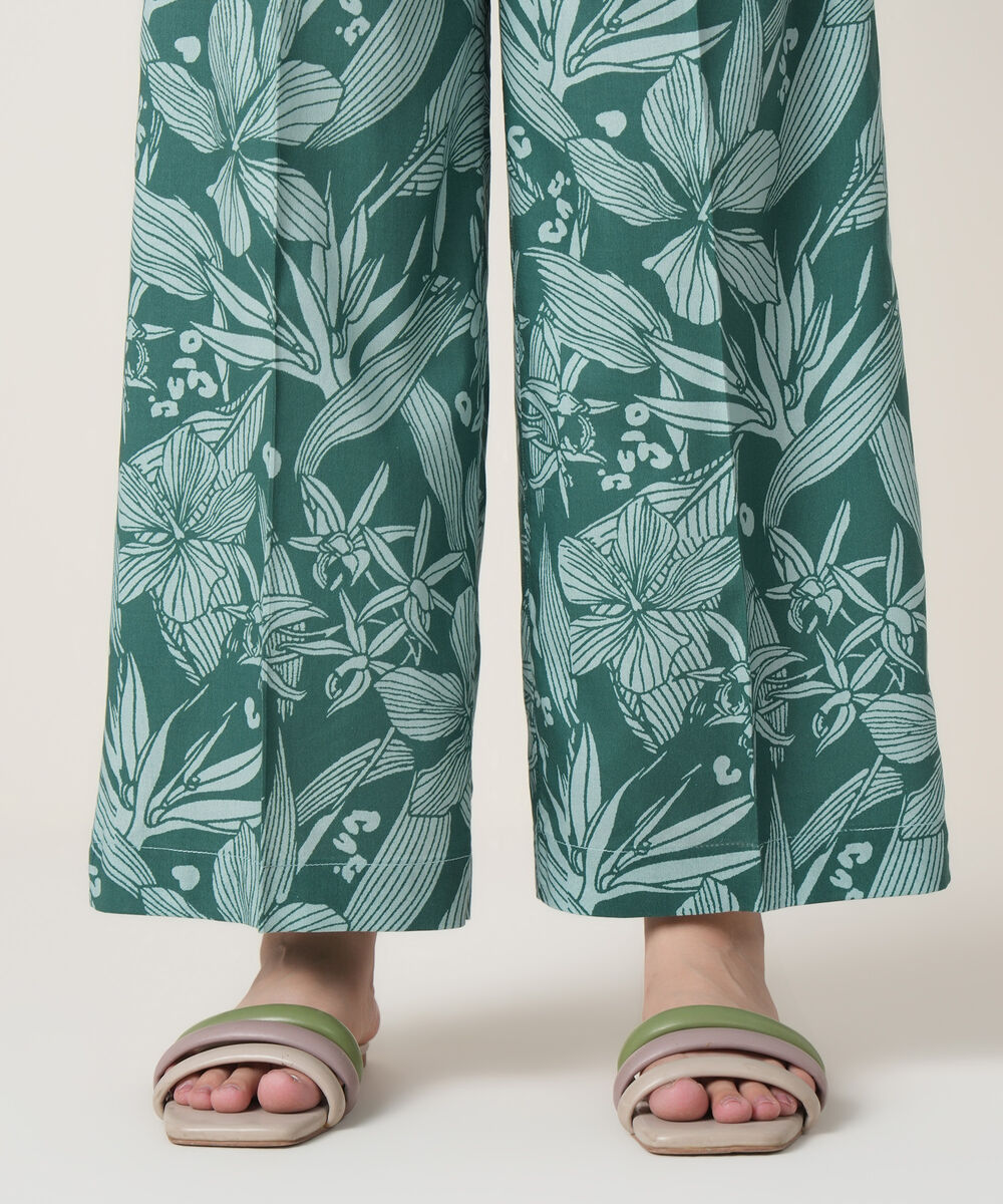 Women's RTW Viscose Lawn Green Printed Trousers