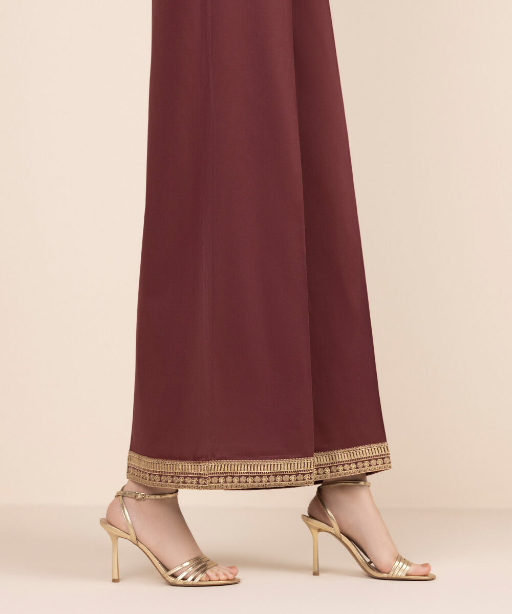 Women's RTW Cambric Red Embroidered Flared Pants