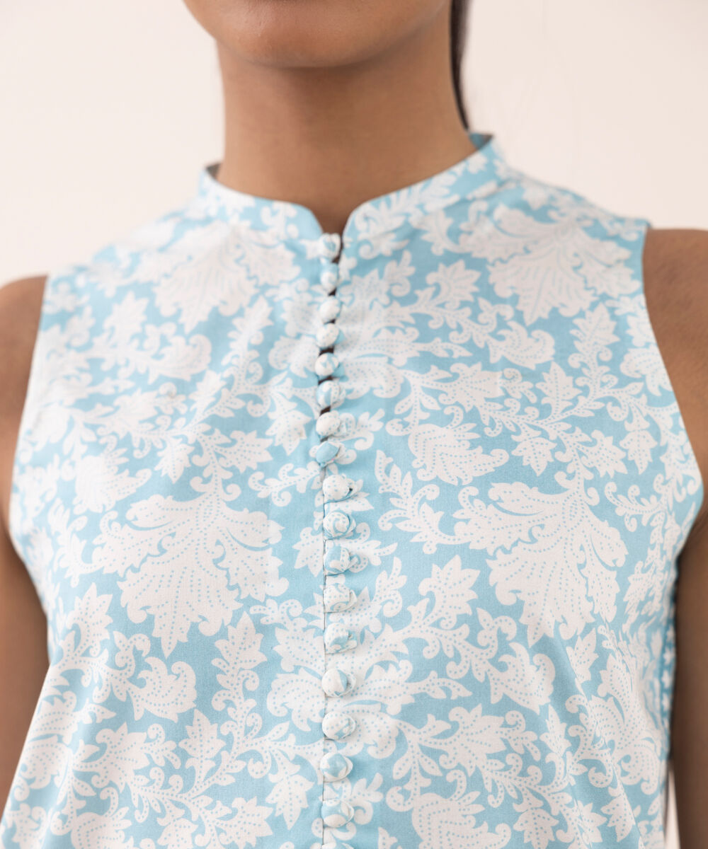 Women's Unstitched Lawn Printed Blue Shirt