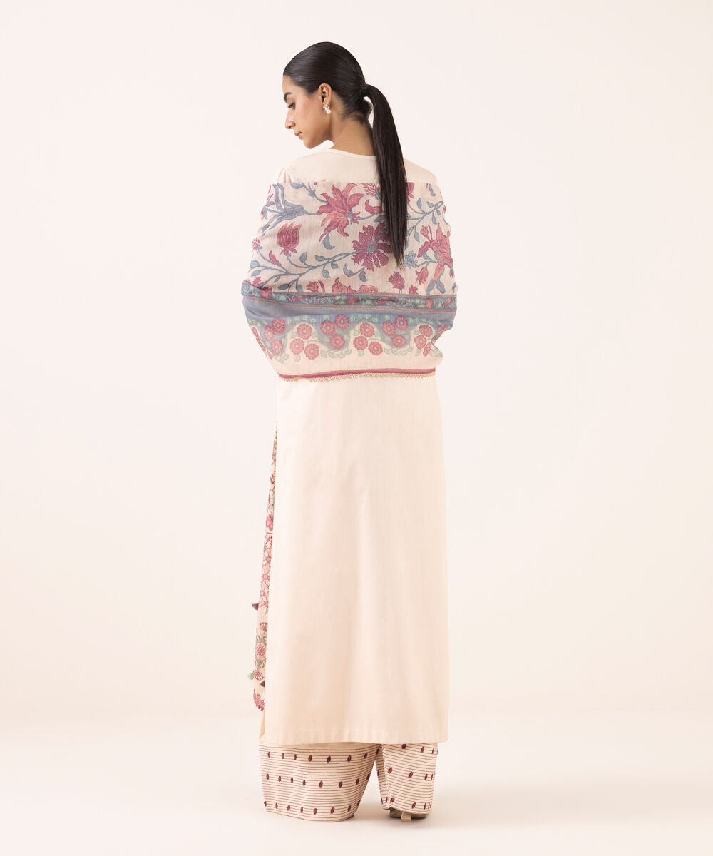 Women's Unstitched Light Cotton Satin Dyed Three Piece Suit