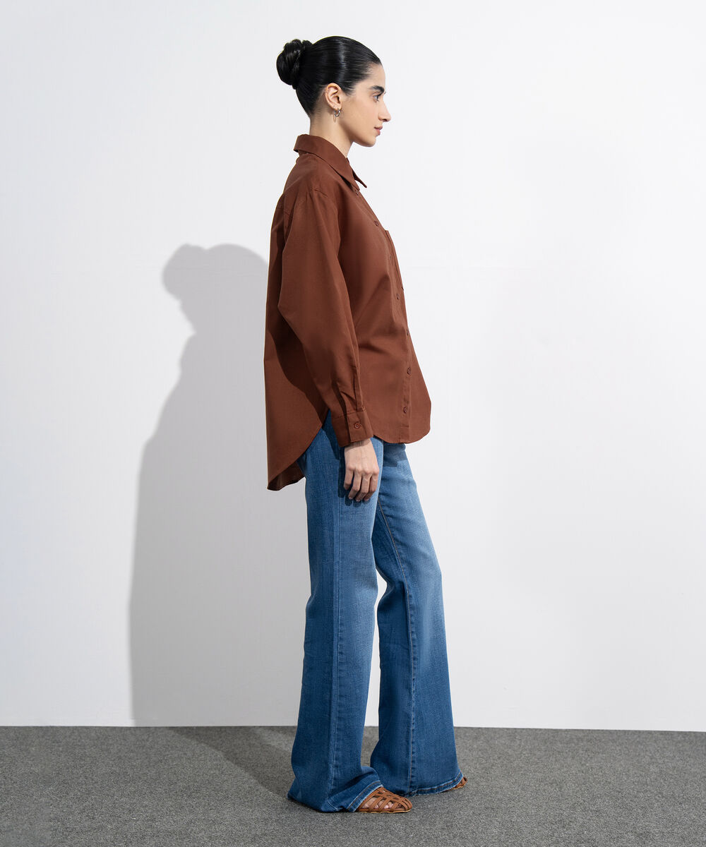 Women's Western Wear Maroon Loose-Fit Oxford Shirt