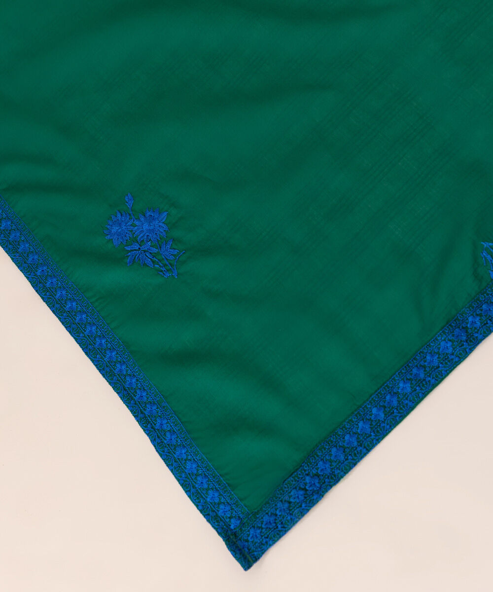 Textured Voile Green Embroidered Dupatta