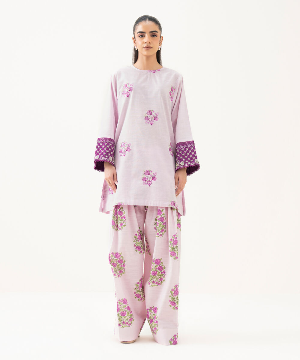 Women's RTW Light Khaddar Purple Embroidered Boxy Shirt