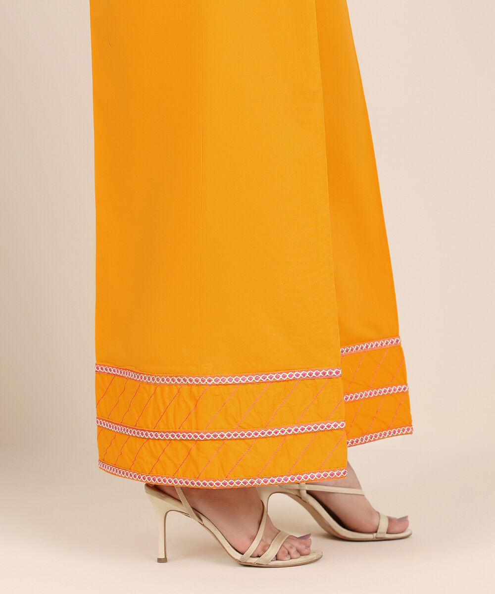 Women's RTW Cambric Yellow Embroidered Flared Pants