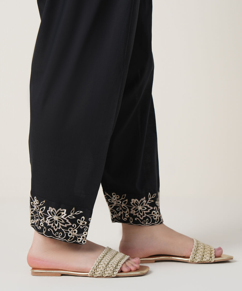 Women's RTW Cross Hatch Black Embroidered Trousers