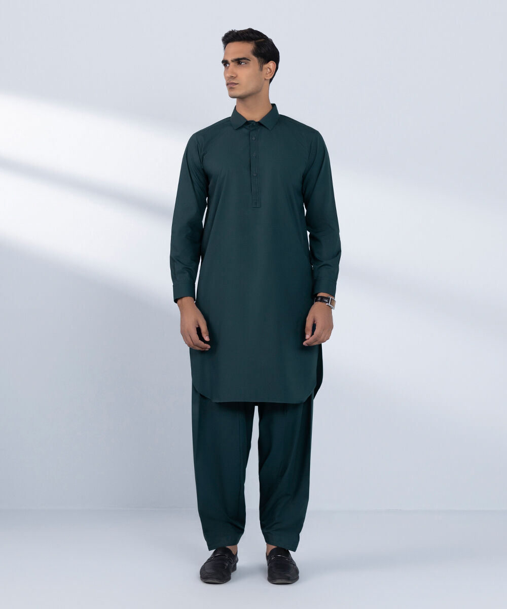Men's Stitched Plain Green 2 PC Suit