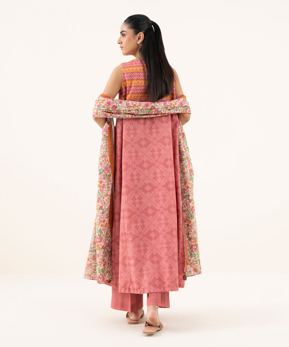 Women's Unstitched Lawn Printed Pink Three Piece Suit